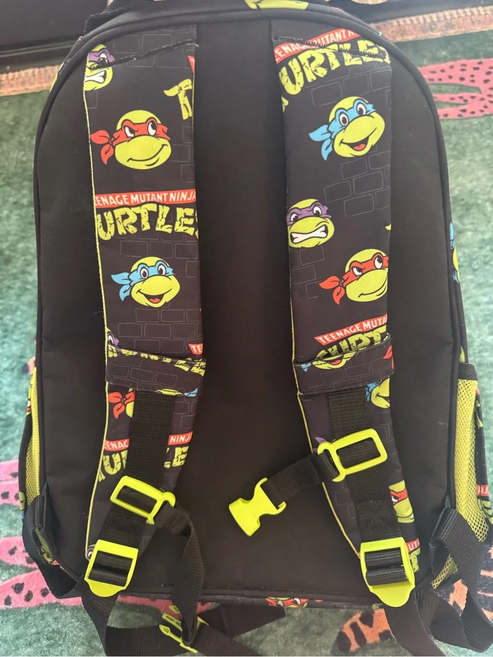 Teenage Mutant Ninja Turtles Kids Backpack - Black with Neon Yellow Accents